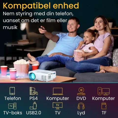 "Kompakt bærbar miniprojektor HD 1920x1080P, sort design med knapper, let at transportere"
