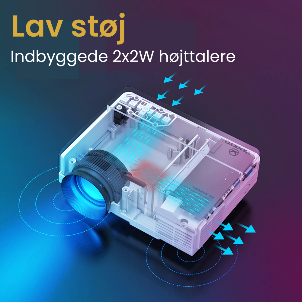 "Kompakt bærbar miniprojektor HD 1920x1080P, sort design med knapper, let at transportere"