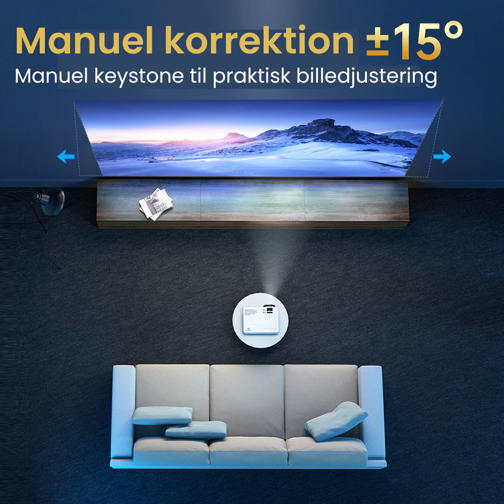 "Kompakt bærbar miniprojektor HD 1920x1080P, sort design med knapper, let at transportere"