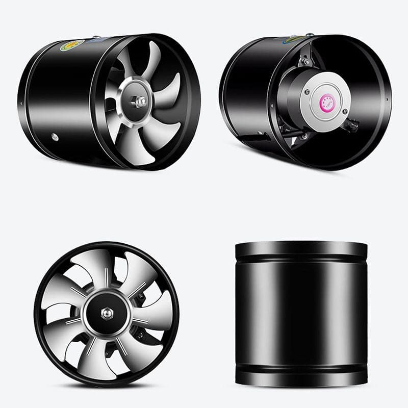 "Kraftig udsugningsventilator i hvid, seks-bladet design, forbedrer luftkvalitet og er støjsvag, perfekt til hjemmet"