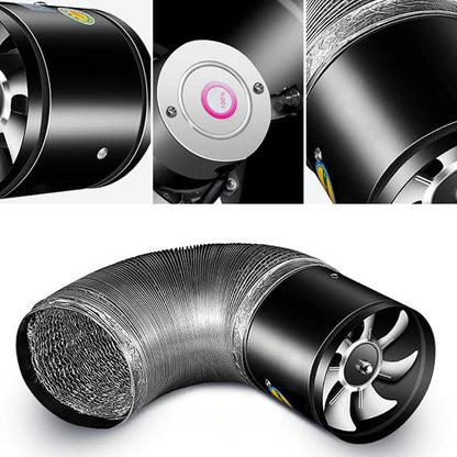 "Kraftig udsugningsventilator i hvid, seks-bladet design, forbedrer luftkvalitet og er støjsvag, perfekt til hjemmet"