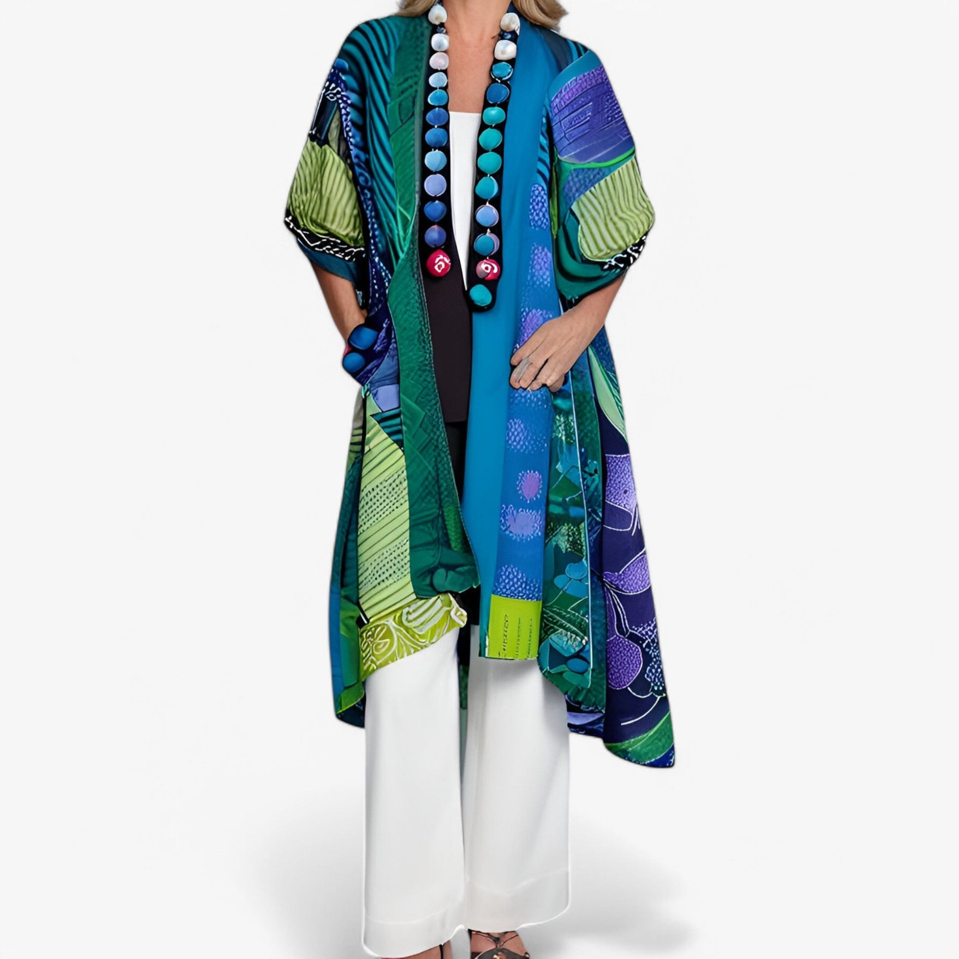 Kvinders Ava Cardigan med sofistikeret mønster, blød bomuldspolyester, åben front, fås i flere farver.