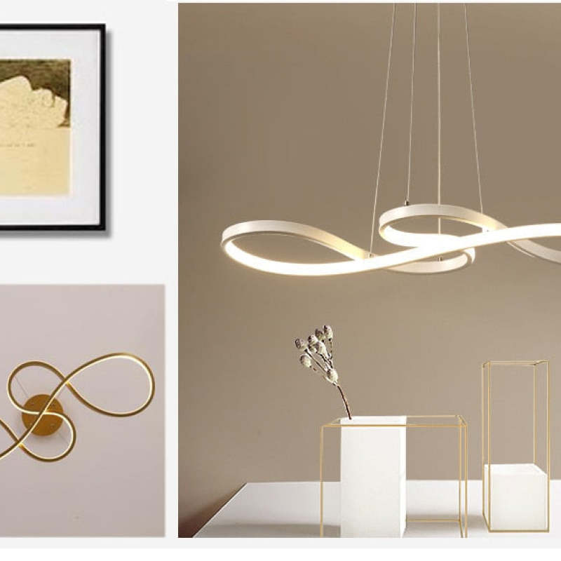 "LED pendel med musiknoter design i sort, hvid og guld, elegant og moderne lampe med integreret LED-belysning."