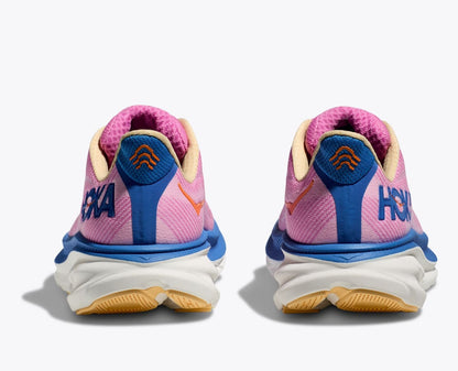 Lette herresko i grå og blå med hvid sål, Hoka Clifton 9, designet til optimal komfort og stødabsorbering.