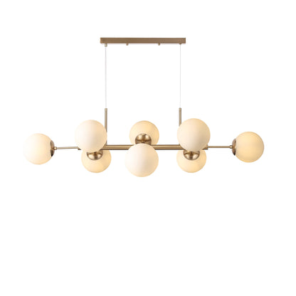 "Lugano langbordspendel i messing, otte opalglaskupler, elegant lys over spisebord eller stue, justerbar højde"