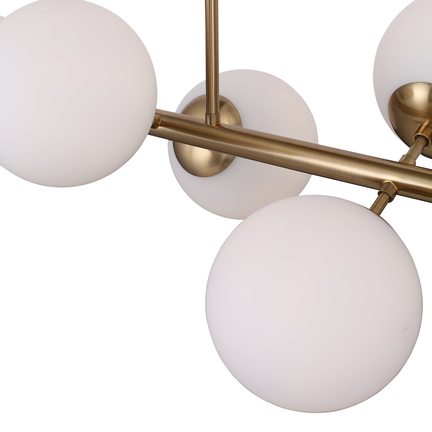 "Lugano langbordspendel i messing, otte opalglaskupler, elegant lys over spisebord eller stue, justerbar højde"