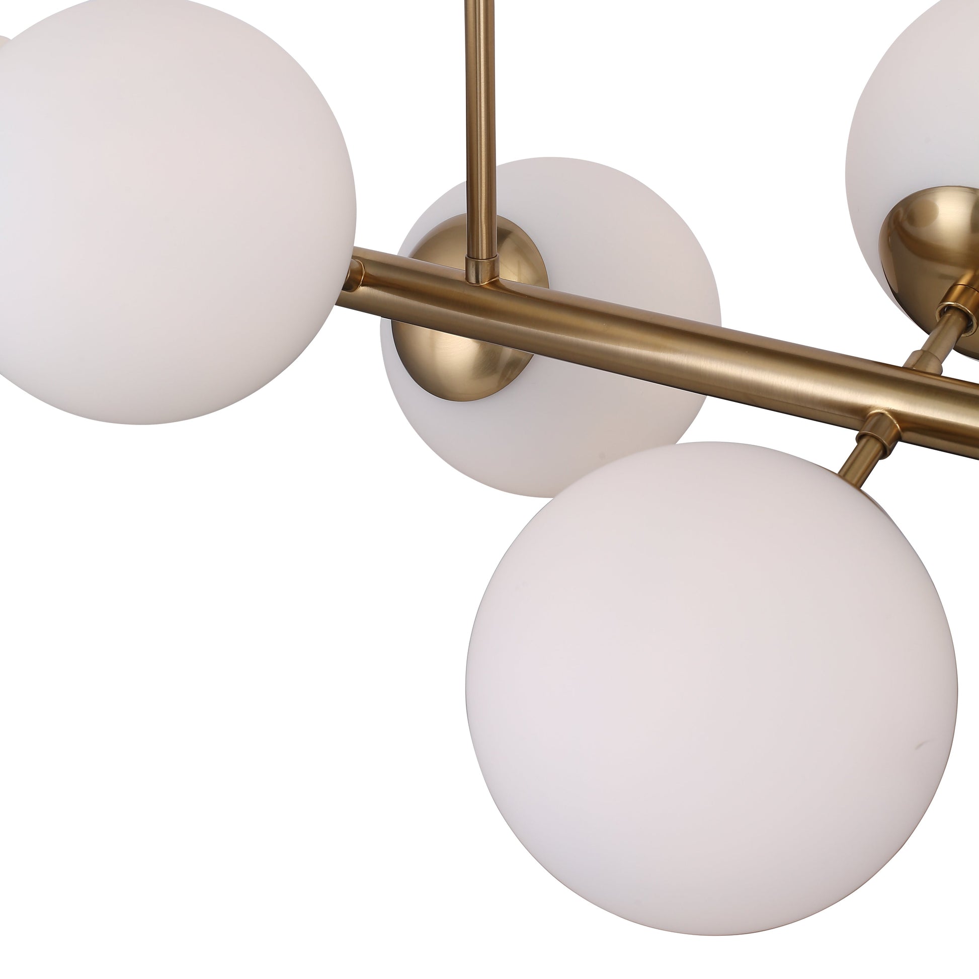 "Lugano langbordspendel i messing, otte opalglaskupler, elegant lys over spisebord eller stue, justerbar højde"