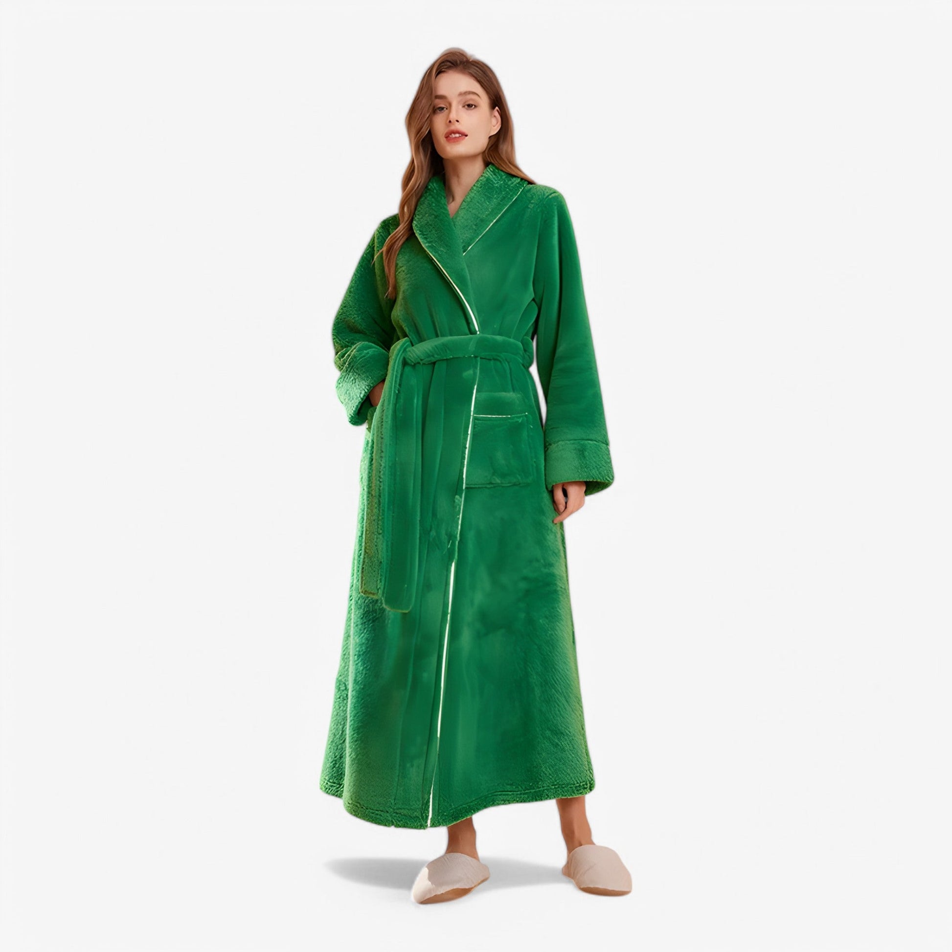 "Luksus Jessy badekåbe i blødt, åndbart materiale med justerbart bælte, velegnet til både kvinder og mænd."