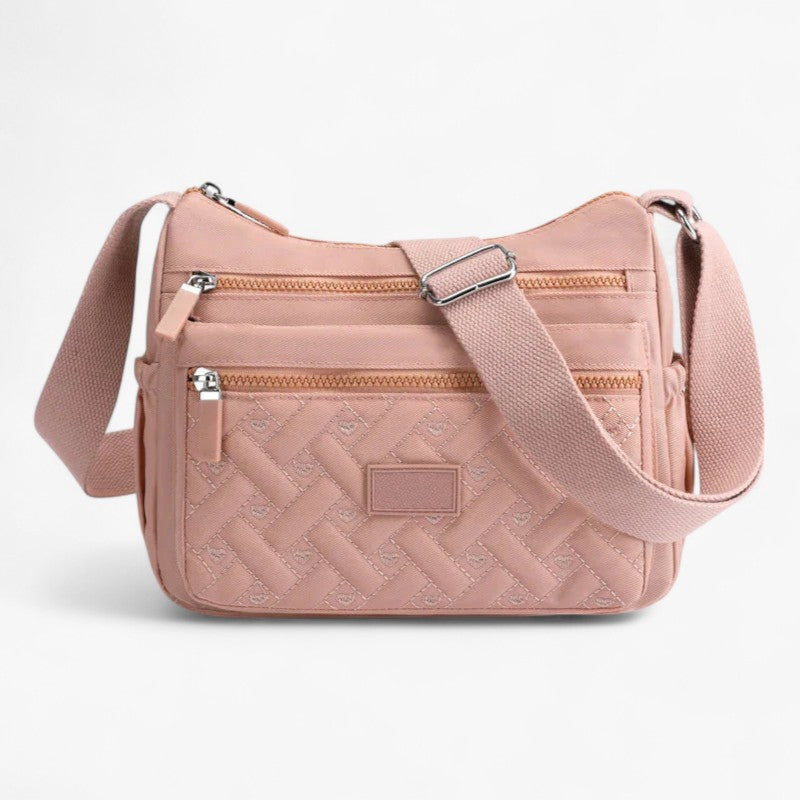 "Luksus skuldertaske i nylon, elegant design, justerbar rem, rummelig og praktisk til hverdag, sort farve, kvinde tilbehør"