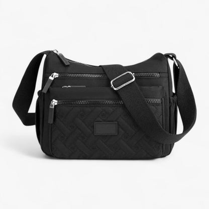 "Luksus skuldertaske i nylon, elegant design, justerbar rem, rummelig og praktisk til hverdag, sort farve, kvinde tilbehør"