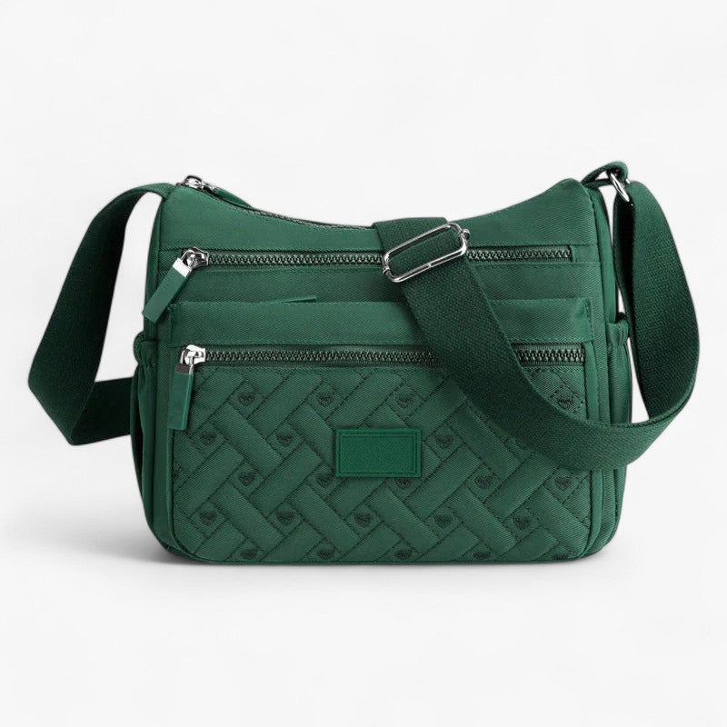 "Luksus skuldertaske i nylon, elegant design, justerbar rem, rummelig og praktisk til hverdag, sort farve, kvinde tilbehør"