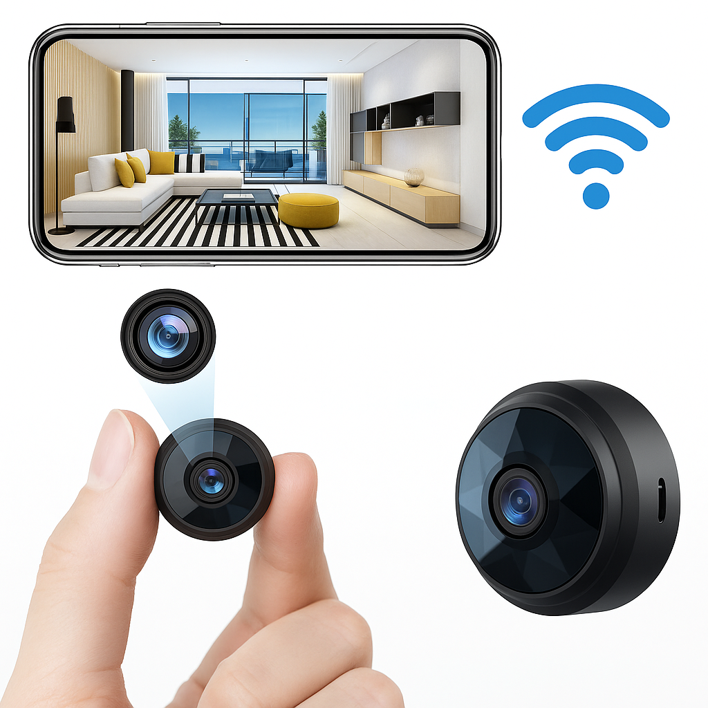 Magnetisk mini WiFi overvågningskamera, 1080P HD, natsyn, bevægelsessensor, diskret og kompakt design for nem placering.