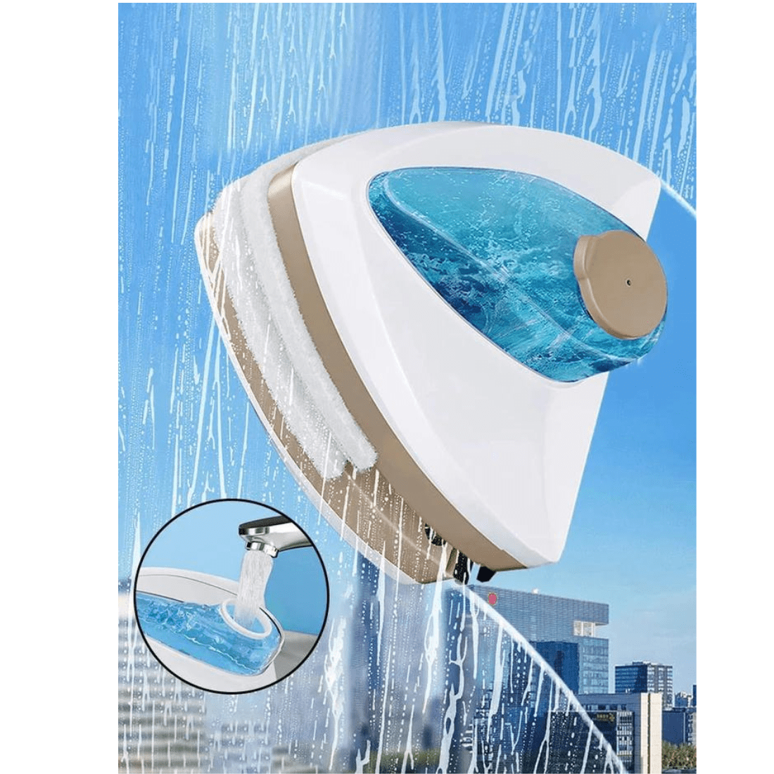 "Magnetisk vinduespudser med trekantet design, renser begge sider af ruden for skinnende resultater og sikker højdetrengøring