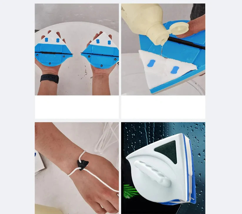 "Magnetisk vinduespudser med trekantet design, renser begge sider af ruden for skinnende resultater og sikker højdetrengøring