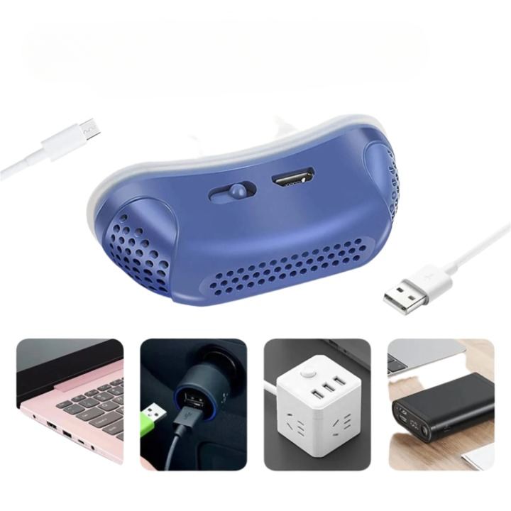 Mikro CPAP enhed mod snorken, kompakt og let, ergonomisk design, effektiv snorkereduktion for bedre nattesøvn.