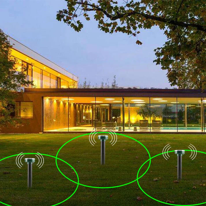 "Miljøvenlig solar skadedyrsbekæmpelse til haver, græsplæner og parker; dækker 300 kvm, solcelledrevet, uden kemikalier."