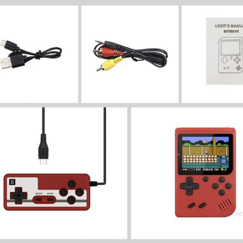 "Mini retro videospilkonsol, kompakt design, 400 indbyggede klassiske spil, 3-tommer farveskærm, transportabel"