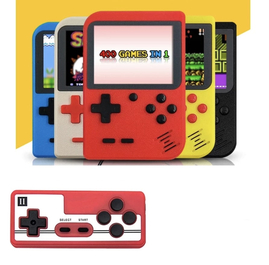 "Mini retro videospilkonsol, kompakt design, 400 indbyggede klassiske spil, 3-tommer farveskærm, transportabel"