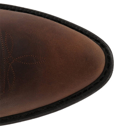 Moderigtige herre cowboystøvler med robust hæl, brunt læder og stilfuldt western-look, perfekte til enhver anledning.