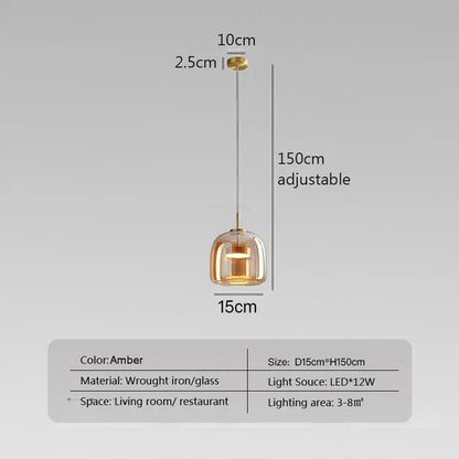 "Moderne AmberSphere loftlampe med røg- og ravfarvet glasdesign, LED-teknologi til hyggelig belysning i hjemmet"