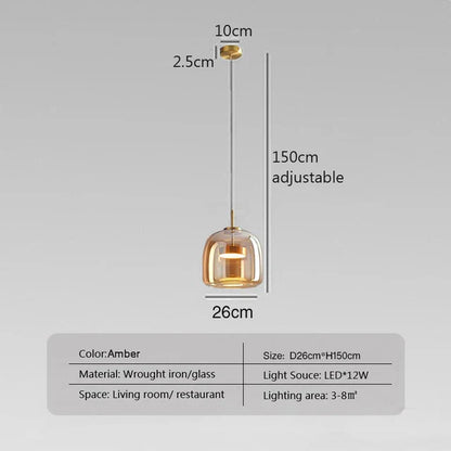 "Moderne AmberSphere loftlampe med røg- og ravfarvet glasdesign, LED-teknologi til hyggelig belysning i hjemmet"