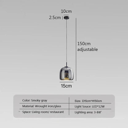"Moderne AmberSphere loftlampe med røg- og ravfarvet glasdesign, LED-teknologi til hyggelig belysning i hjemmet"