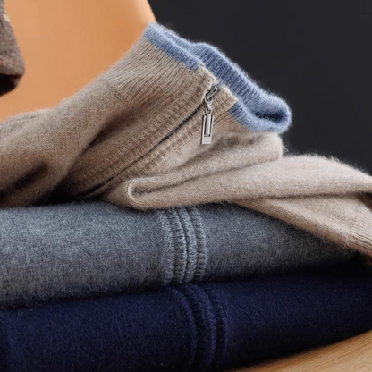 "Moderne herre merino uldvest med lynlås; stilfuld og komfortabel i grå farve, perfekt til både formel og afslappet brug."