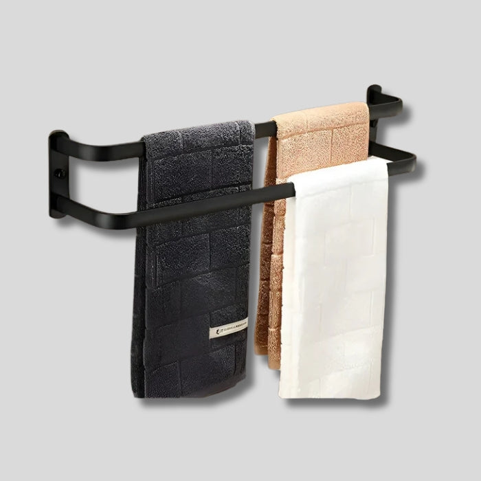 "Moderne vægmonteret stativ til håndklæder, pladsbesparende, med slankt design og effektiv tørring i badeværelse"