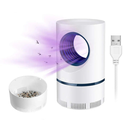 "Myggedræber med lys og lydløs vakuum, moderne design, effektiv til indendørs og udendørs brug mod myg."