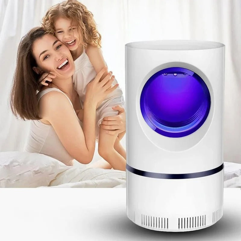 "Myggedræber med lys og lydløs vakuum, moderne design, effektiv til indendørs og udendørs brug mod myg."