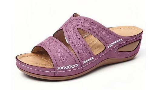 "Ortopædiske Maria sandaler med bred 4 cm hæl, gel-fyldte såler, elegante og åndbare for optimal komfort og støtte."