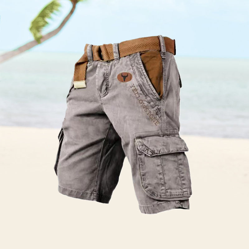 "Outdoor cargo shorts til mænd med flere lommer, holdbart stof og hurtigtørrende design, perfekt til sommeraktiviteter."