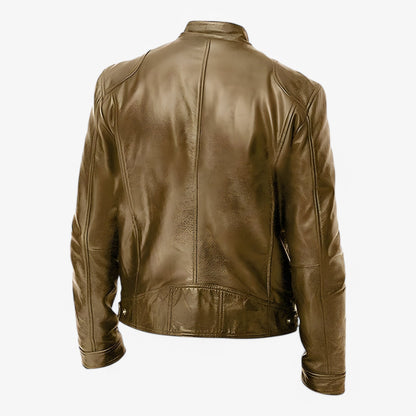 "Overdimensioneret mænds læderjakke i puffy stil med elegant pelskant, ideel til stilbevidste moderne mænd."