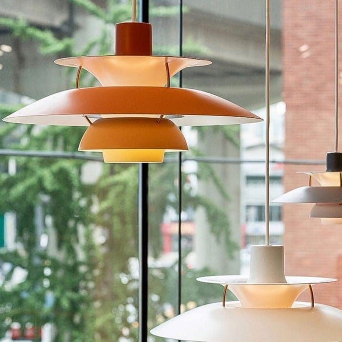 "PH5 Premium pendellampe i aluminium med monokrom design, ikonisk og tidløs for klassisk og moderne hjem, E27 pære."