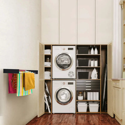 Pladsbesparende, foldbart tørrestativ med flere stænger, vægmonteret design, kompakt og stilrent til effektiv tøjhåndtering.