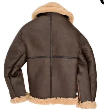 "RAF B3 shearling pilotjakke til kvinder i brun med justérbar pasform, elegant lynlåslukning og fleecekrave for stil og komfo