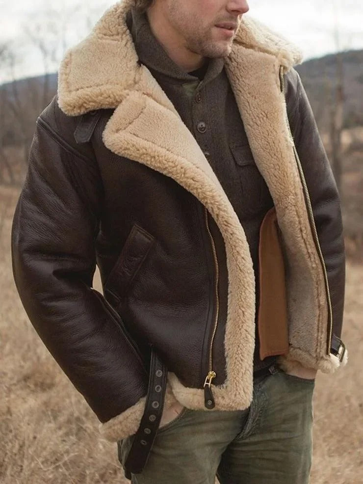 "RAF B3 shearling pilotjakke til kvinder i brun med justérbar pasform, elegant lynlåslukning og fleecekrave for stil og komfo