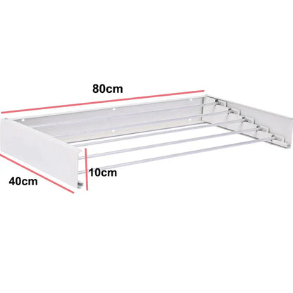 "Sammenklappelig væghængt tøjhest i jern til indendørs/udendørs brug, pladsbesparende og elegant design, EcoDry."