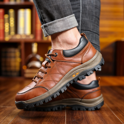 "Skridsikre vandresko til mænd i brun, vandtæt design med snørelukning og robust sål, perfekte til alle terræn."