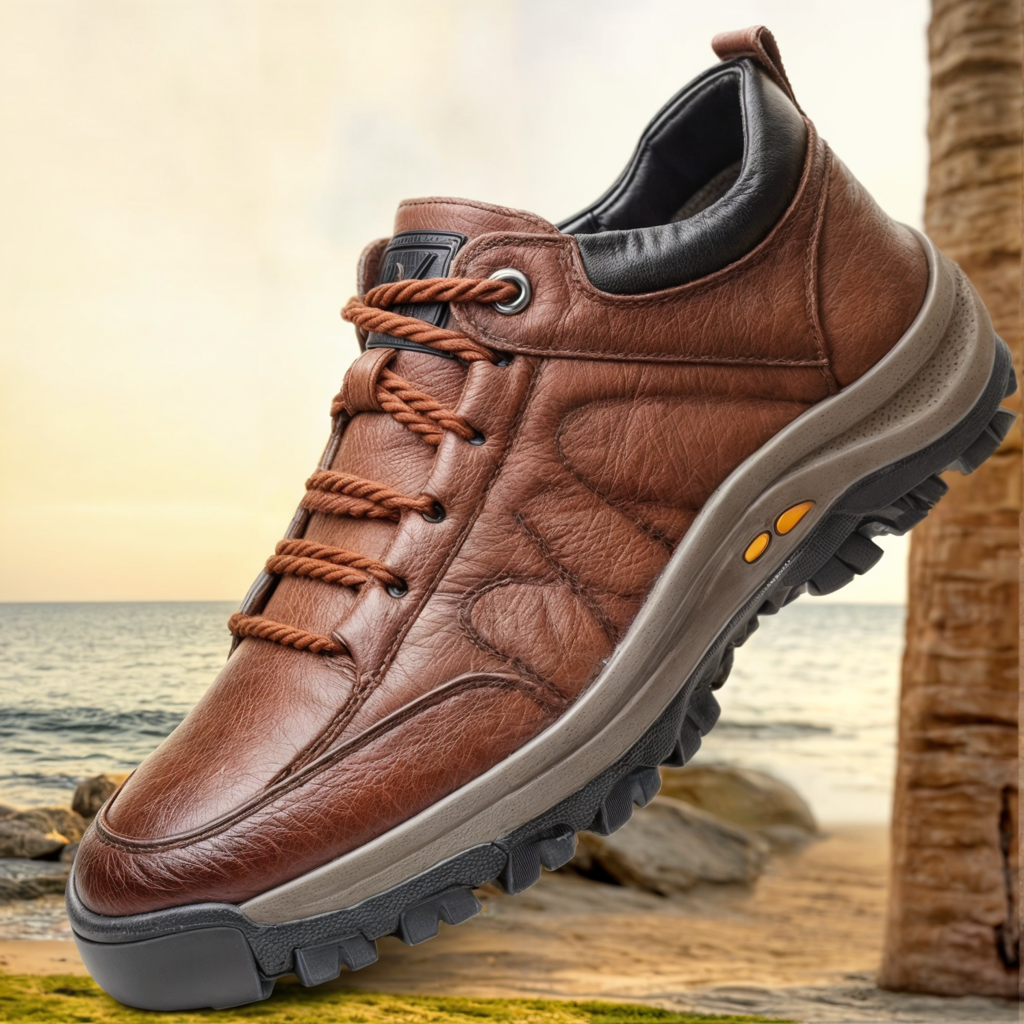 "Skridsikre vandresko til mænd i brun, vandtæt design med snørelukning og robust sål, perfekte til alle terræn."