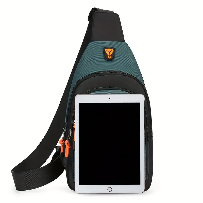 "Skuldertaske til mænd i slidstærkt nylon med justerbar rem og tre rum, ideel til eventyrere på farten, findes i sort, blå, g