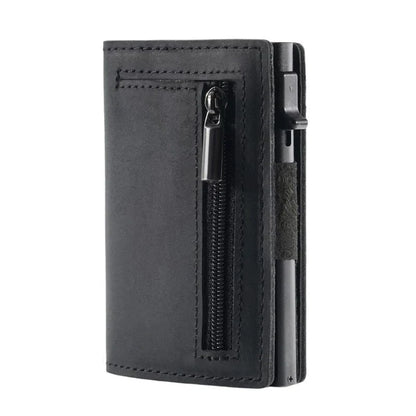 "Slank RFID-pung i carbon-sort med avanceret NFC-blokering, slank, holdbar, sikker til daglig brug og stilfuld accessory."