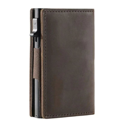 "Slank RFID-pung i carbon-sort med avanceret NFC-blokering, slank, holdbar, sikker til daglig brug og stilfuld accessory."