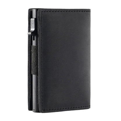 "Slank RFID-pung i carbon-sort med avanceret NFC-blokering, slank, holdbar, sikker til daglig brug og stilfuld accessory."