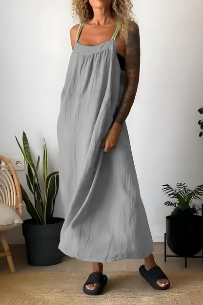 Sommerkjole i hør: Flot design, let stof, ideel til sommer, passer til hverdag & fest, fås i flere farver og størrelser.