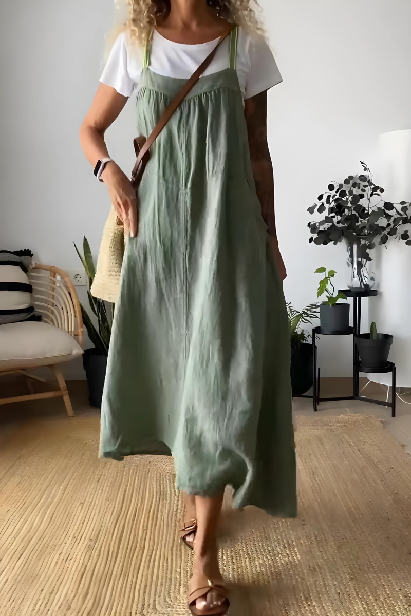 Sommerkjole i hør: Flot design, let stof, ideel til sommer, passer til hverdag & fest, fås i flere farver og størrelser.