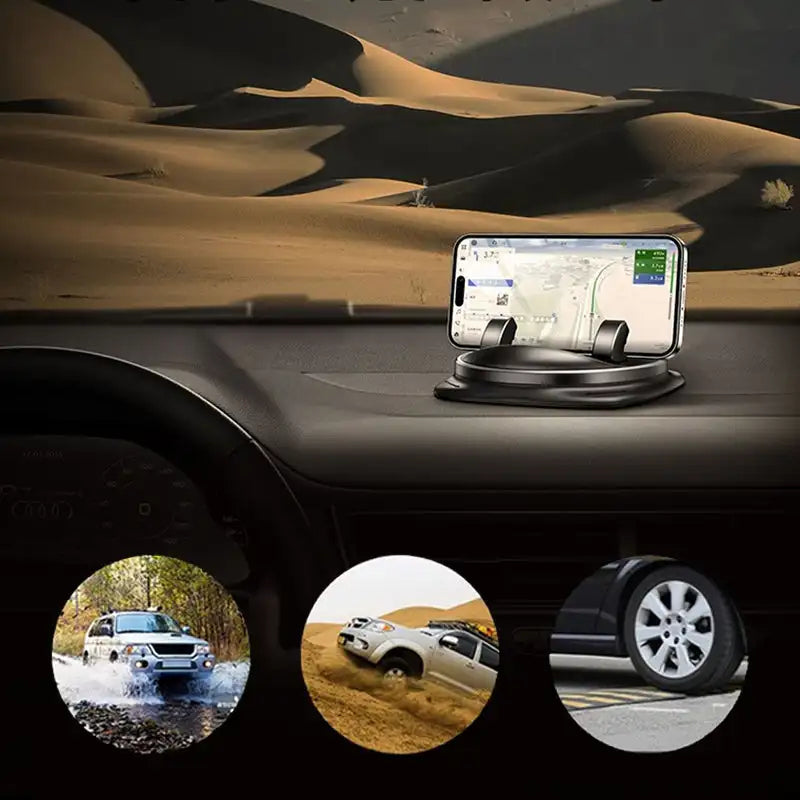 "Sort 360° drejbar telefonholder til bil, elegant design, sikrer stabilitet, nem installation og bred smartphone-kompatibilit