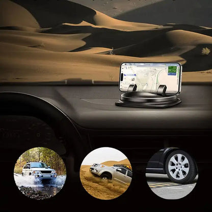 "Sort 360° drejbar telefonholder til bil, elegant design, sikrer stabilitet, nem installation og bred smartphone-kompatibilit