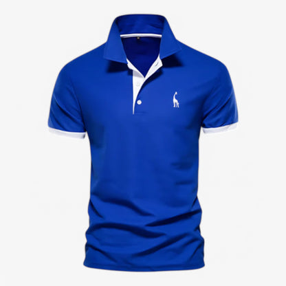 "Sort herre polo i strækbar piqué-bomuld; klassisk pasform og elegance, perfekt til fritid og formelle begivenheder."