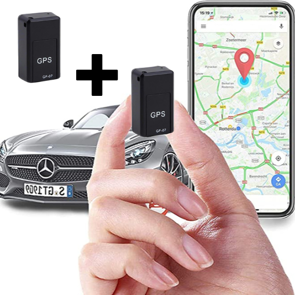 "Sort, kompakt GPS-tracker med magnetisk design til realtidspositionering og lydoptagelse, perfekt til biler og cykler."